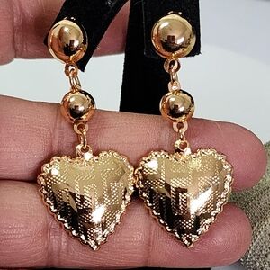 Gold Greek Key Design Heart Drop Earrings
